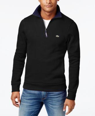 Lacoste Men's Ribbed Quarter-zip Cotton Sweatshirt In Black/navy Blue ...