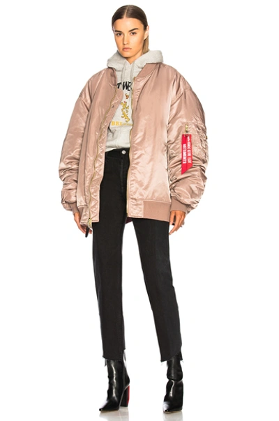 Vetements + Alpha Industries Reversible Oversized Satin Bomber Jacket In Rose-pink