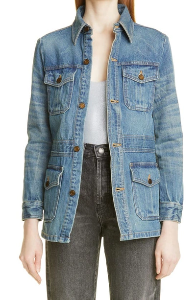 Saint Laurent Saharienne Cotton Denim Utility Jacket In 4155