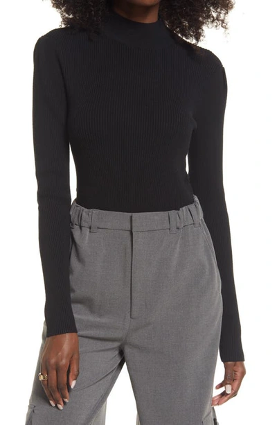 Open Edit Open Back Mock Neck Sweater Bodysuit In Black