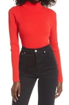 Open Edit Open Back Mock Neck Sweater Bodysuit In Red Bloom