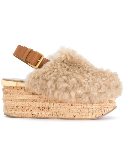 Chloé Camille Shearling Sandals In Pink Sand