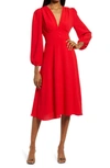 Fraiche By J Empire Waist Long Sleeve Dress In Red