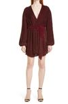 Retroféte Gabrielle Metallic Long Sleeve Wrap Dress In Plum