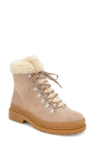 Splendid Yvonne Suede Hiking Boot With Faux Fur Trim In Warm Sand