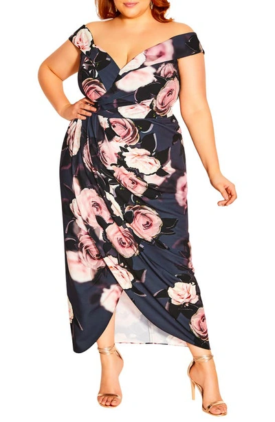 City Chic Sweet Love Floral Tulip Hem Off The Shoulder Dress