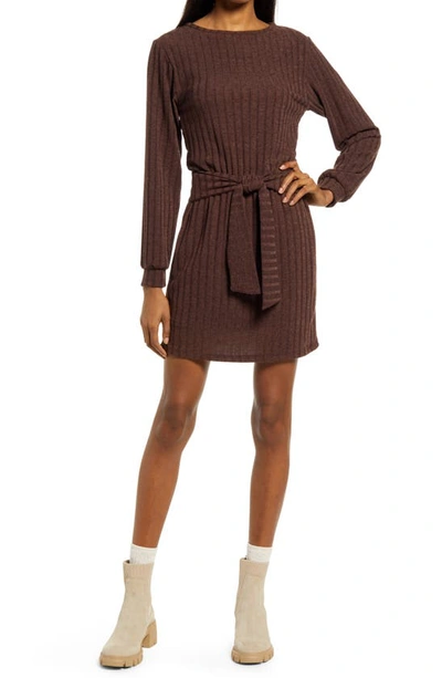Fraiche By J Tie Front Long Sleeve Dress In Brown