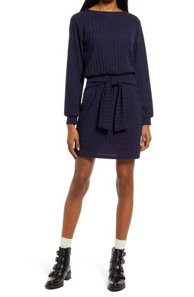 Fraiche By J Tie Front Long Sleeve Dress In Navy