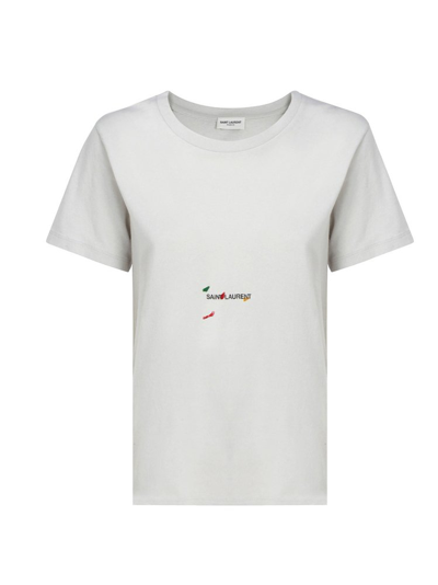 Saint Laurent Splatter Logo T-shirt In Grey