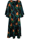 La Doublej Sorela Printed Silk-twill Midi Dress In Black