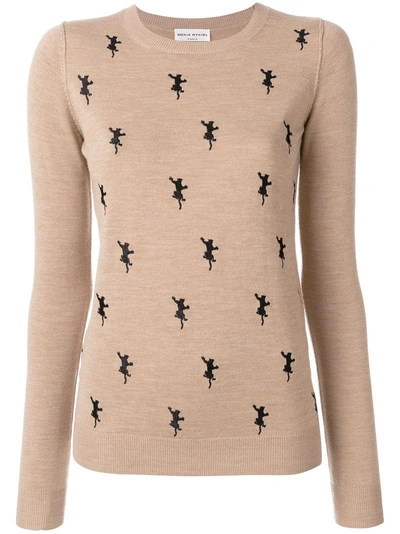 Sonia Rykiel Embroidered Panther Jumper In Neutrals