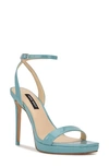 Nine West Women's Zadie Square Toe Stiletto Heel Dress Sandals Women's Shoes In Light Blue Patent