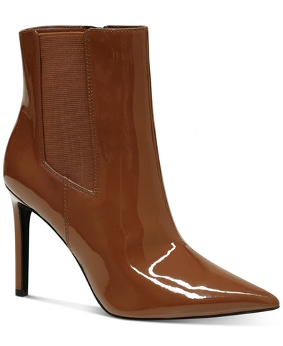 Inc International Concepts Katalina Pointed-toe Booties, Created For Macy's Women's Shoes In Cognac Patent