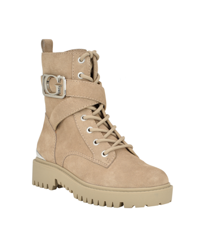 Guess Women's Orana Combat Booties Women's Shoes In Taupe Suede