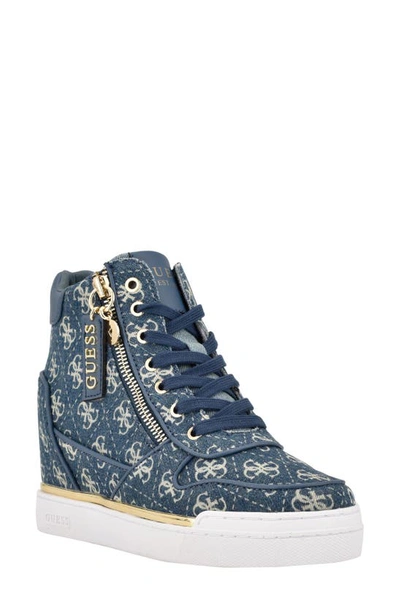 Guess Women's Fiora Wedge Fashion Sneakers Women's Shoes In Denim - Textile/faux Leather