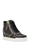 Guess Women's Fiora Wedge Fashion Sneakers In Black Faux Leather