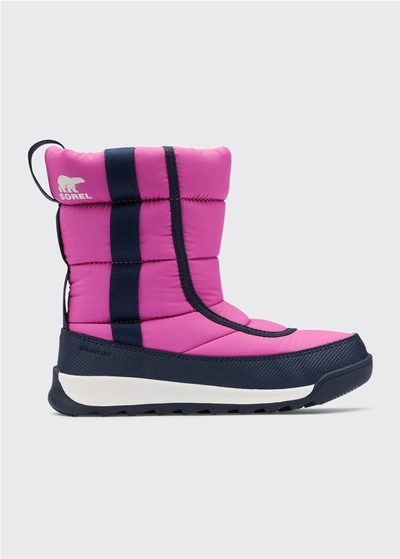 Sorel Kid's Whitney Ii Waterproof Puffy Nylon Winter Boots, Toddler/kids In Bright Lavender/collegiate Navy
