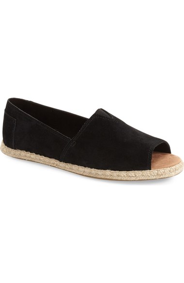 Toms Open Toe Espadrille Slip-on (women) In Black Suede | ModeSens