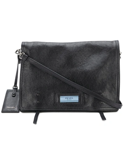 Prada Etiquette Small Studded Textured-leather Shoulder Bag In Black