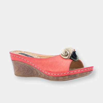 Gc Shoes Women's Sydney Rosette Wedge Sandals In Coral