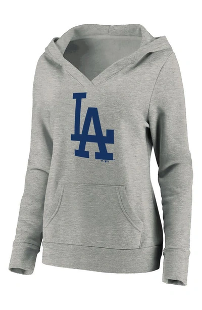 Fanatics Plus Size Heathered Gray Los Angeles Dodgers Official Logo Crossover V-neck Pullover Hoodie In Heather Gray