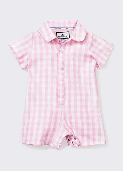 Petite Plume Kids' Girl's Short-sleeve Gingham Romper In Pink