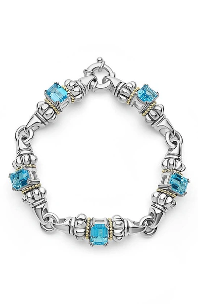 Lagos 18k Yellow Gold & Sterling Silver Glacier Blue Topaz Link Bracelet In Silver/blue