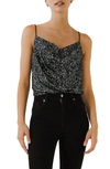 Endless Rose Sequins Cowl Neck Camisole In Black