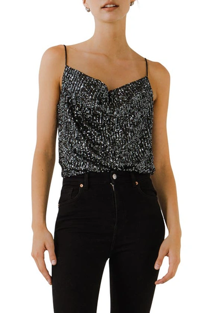 Endless Rose Sequins Cowl Neck Camisole In Black