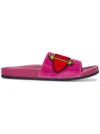 Prada Cartoon Velvet Slides In Pink&purple