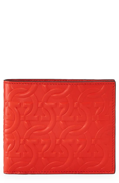 Ferragamo Travel Gancini Embossed Leather Bifold Wallet In Candy Apple Red