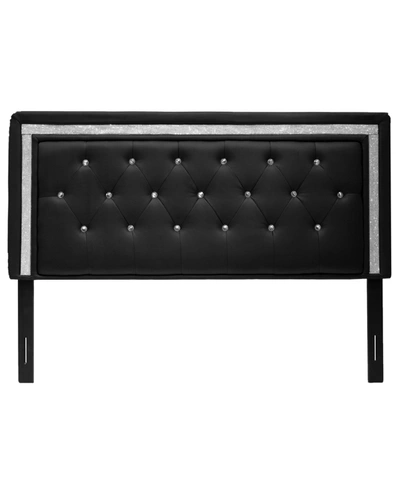 Best Master Furniture Maria Faux Leather Upholstered Headboard Tufted Crystals Rhinestone, Full/queen In Black