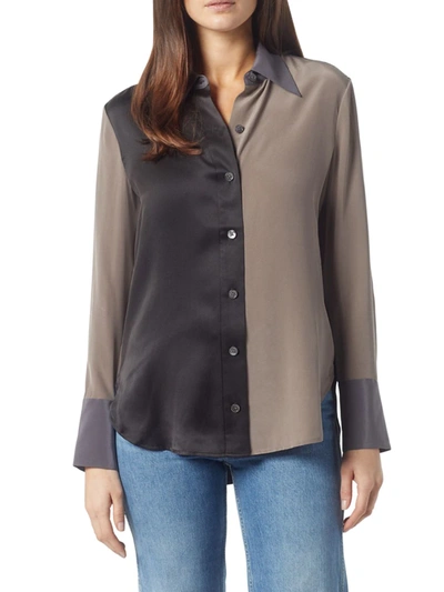 Equipment Quinnie Colour-block Washed-silk Shirt In True Black