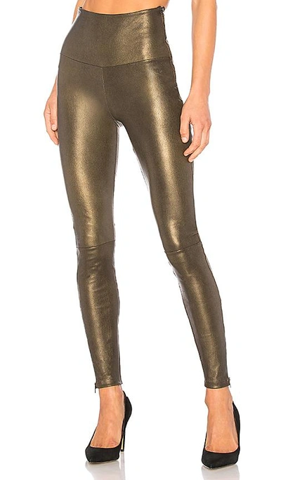 Mlml High Waisted Band Leggings With Zippers In Metallic Gold