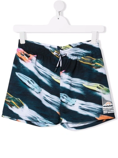 Molo Kids' Patterned Drawstring Swim Shorts In Blue