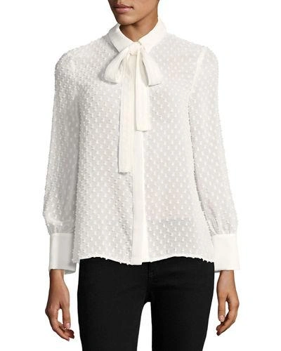 Endless Rose Tie-neck Semisheer Blouse In Off White
