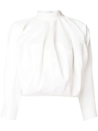 Jw Anderson High-neck Balloon-sleeved Cotton Top In White