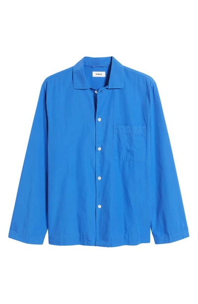 Tekla Camp-collar Organic Cotton-poplin Pyjama Shirt In Blue