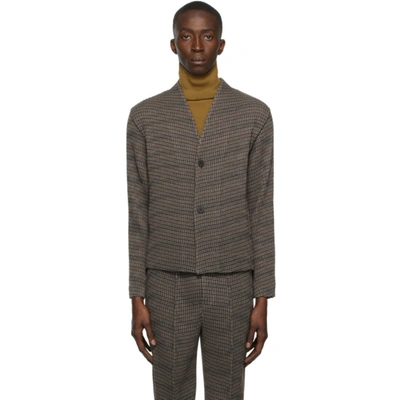 Issey Miyake Tweed Cropped Pleated Jacket In Braun