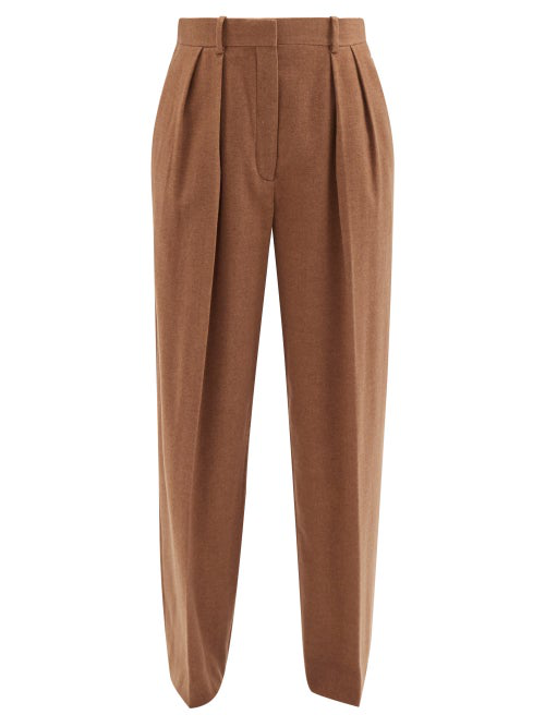 The Row Igor Pleated Silk And Cashmere-blend Wide-leg Pants In Brown ...