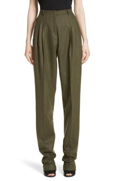 Michael Kors Wool & Cashmere Pleated Flannel Trousers In Olive Mlange