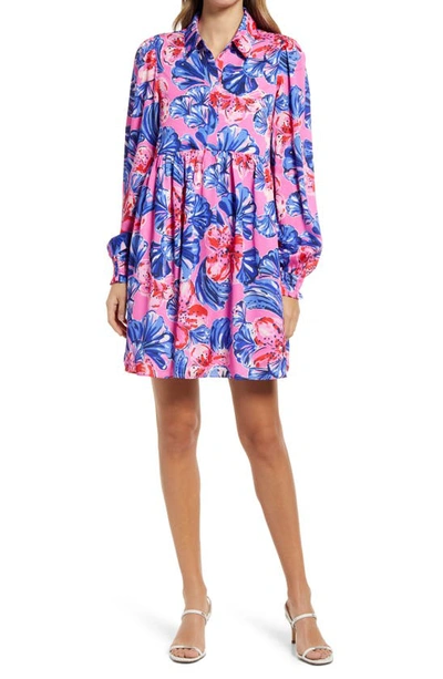 Lilly Pulitzerr Arlie Print Long Sleeve Dress In Plumeria Pink In A Holidaze