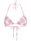 Frankies Bikinis Terry Daisy-print Bikini Top In Pink