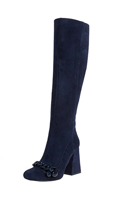 Tory Burch Addison Suede Square Toe Knee Boots In Royal Navy | ModeSens