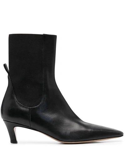 Totême The Mid Heel Black Leather Ankle Boots