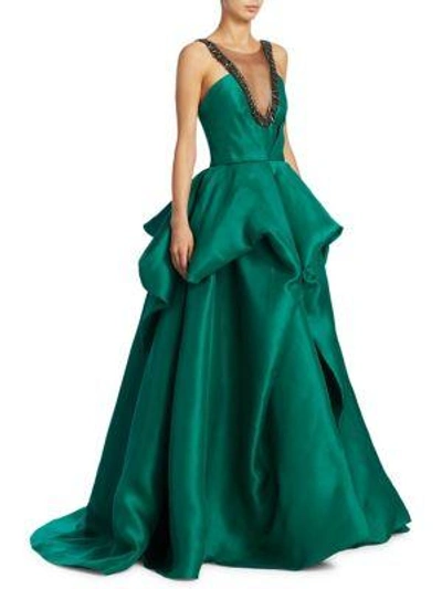 Monique Lhuillier Tufted Ball Gown In Emerald