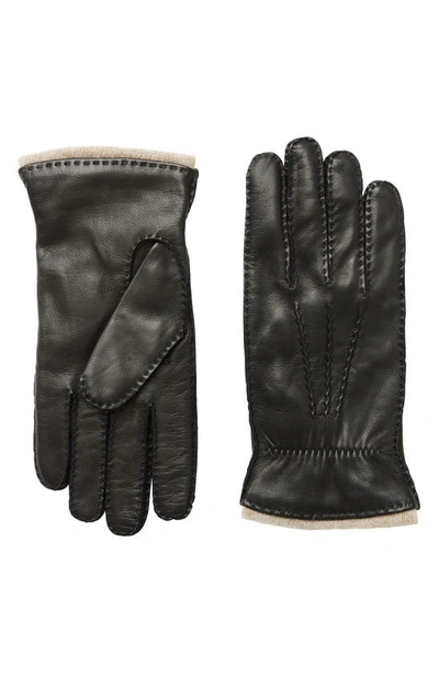 Bruno Magli Gathered Wrist Cashmere Lined Nappa Leather Gloves In Black