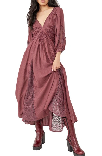 Free People Southwest Lace Long Sleeve Maxi Dress In Plum