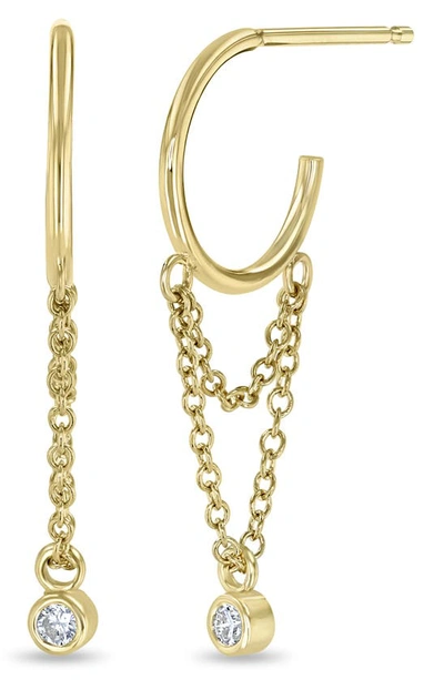 Zoë Chicco Double Chain Drop Huggie Hoop Earrings In 14k Yellow Gold