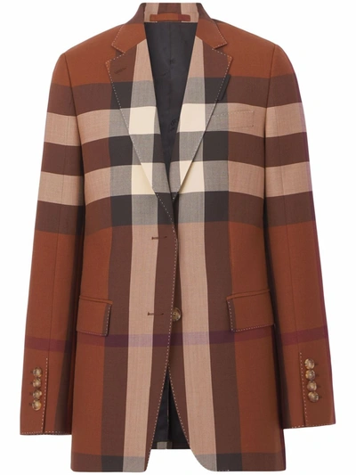 Burberry Check-print Single-breasted Blazer In Brown